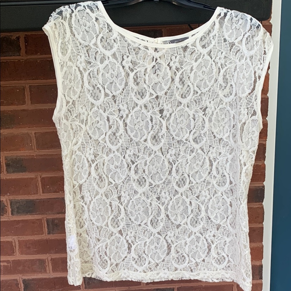 Eddie Bauer Cream Lace Blouse with Round Neckline